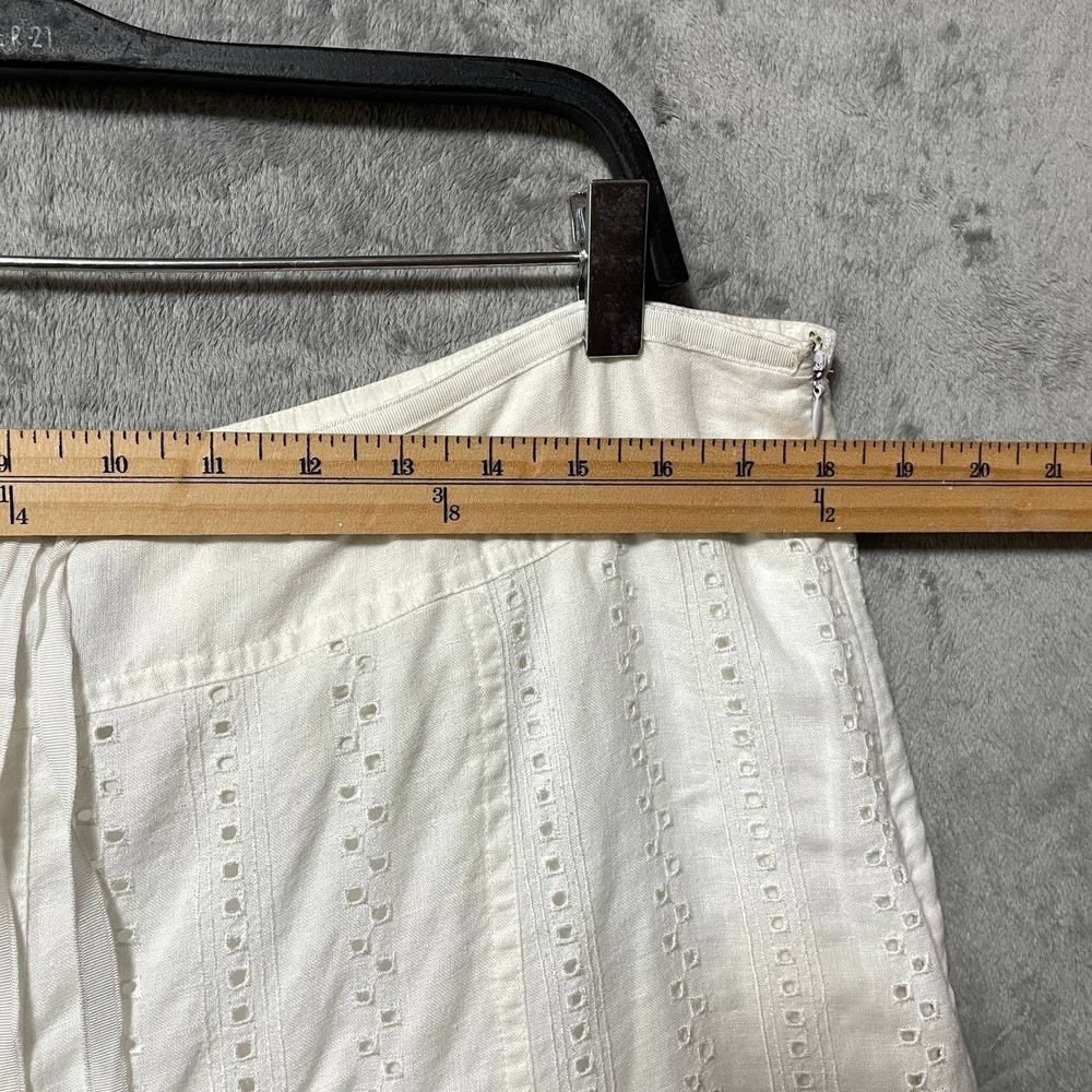 White Eyelet A-Line Midi Skirt Large Embroidered Boho Cottagecore - Picture 4 of 7